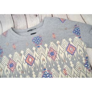MISS ME Women's Long Sleeve Henley Crewneck Top SIZE SMALL Gray / Aztec